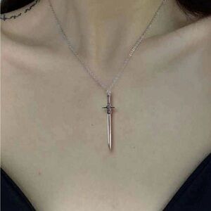 Gothic Vintage Inspired Sword Necklace Silver Tone